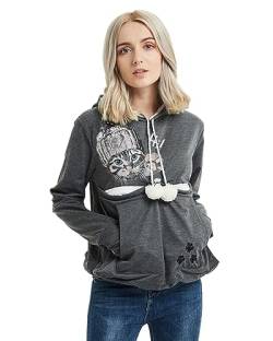 besbomig Kapuzenpullover Damen Hoodie mit Katzen Hund Großen Tasche - Super Weich und Bequem Fleece Langarm Casual Katzenpulli Sweatshirt Pullover für Herbst Winter von besbomig