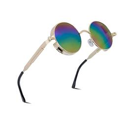 besbomig Klassische Retro Sonnenbrille Polarisiert Unisex Steampunk Brille - Steampunk Runde Sonnenbrille Metallrahmen UV400 Schutz Sonnenbrille Damen Herren Goggle Rave Brille von besbomig