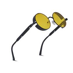 besbomig Klassische Retro Sonnenbrille Polarisiert Unisex Steampunk Brille - Steampunk Runde Sonnenbrille Metallrahmen UV400 Schutz Sonnenbrille Damen Herren Goggle Rave Brille von besbomig