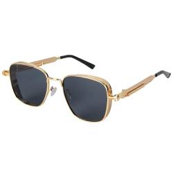 besbomig Vintage Quadratisch Sonnenbrille Polarisiert für Damen Herren, Retro Steampunk Sonnenbrille Eckig UV400 Schutz Quadrat Sonnenbrillen von besbomig