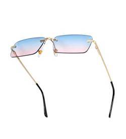 besbomig Vintage Rechteckige Randlose Sonnenbrille für Damen und Herren - Mode Retro Rahmenlose Sonnenbrille mit UV Schutz Rave Brille Sonnenbrillen von besbomig