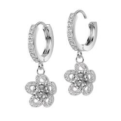 beyoutifulthings 1 Paar Damen Creolen Silber Ohr-Hänger Anhänger Blume Pavé Zirkonia Clear Ohr-ringe Ohr-stecker Ohringe von beyoutifulthings