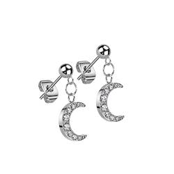 beyoutifulthings 1 Paar Damen Ohr-Stecker Silber Halb-Mond Anhänger Zirkonia Clear Chirurgenstahl Ohr-ringe Ohringe von beyoutifulthings