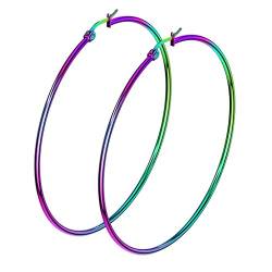 beyoutifulthings 1 Paar Damen Ohringe CREOLEN Ohr-ringe Ohr-stecker Chirurgenstahl Regenbogen 70mm von beyoutifulthings