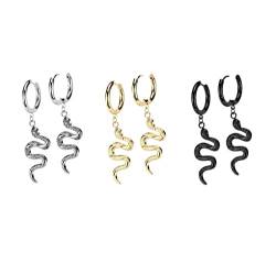 beyoutifulthings 3er Set Damen Creolen Ohr-Hänger Schlangen-Anhänger Ohr-ringe Ohr-stecker Ohringe Silber Gold Schwarz von beyoutifulthings