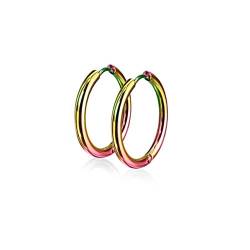 beyoutifulthings Damen 1 Paar Creolen Ohringe Ohr-ringe Set Ohr-stecker Edelstahl Chirurgenstahl Klickverschluss Seamless Line regenbogen 12mm von beyoutifulthings