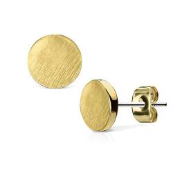 beyoutifulthings Damen 1 Paar Ohringe Ohrringe Set Stecker Edelstahl Chirurgenstahl Rund Round gebürstet Top gold von beyoutifulthings