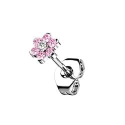 beyoutifulthings Push-In Damen Ohr-Stecker Titan-ium Grad 23 Zirkonia Blume Ohr-ringe Ohringe Silber Pink Clear 5-mm von beyoutifulthings