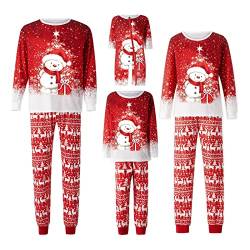 Familien Weihnachtspyjama mit Schneemann Druck Fun Nachtwäsche Outfit Familien-Schlafanzug Party Langarm Rundhals Nachthemd Hausanzug Christmas Pyjama Family Set Weihnachts Kleidung von biJerou