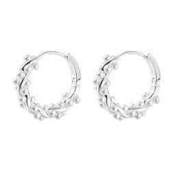 Ohrringe Offen S925 Silber Nadel Kreis Perle Ohr Schnalle frauen Frühling Und Sommer Kleine Retro Licht Luxus Premium Design Ohrringe Echte Silber Ohrringe (Silver, One Size) von biJerou