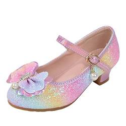 Prinzessin Schuhe Mädchen Bunte Mary Jane Schuhe Glitzer Kinder Stöckelschuhe Bowknot Stiefel mit Absatz Performance Tanzschuhe Einzelne Schuhe mit Pailletten Mädchen Boots (b-Pink, 32 Big Kids) von biJerou