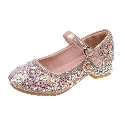 Prinzessin Schuhe Mädchen Glitzer Hochzeitsschuhe mit Pailletten Mary Jane Schuhe Kinder Stöckelschuhe Hochzeit Party Performance Tanzschuhe Partei Glitzer Pumps Mädchen Stiefel von biJerou