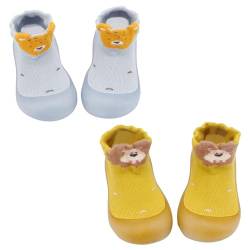 biJerou Kleinkind Baby Mädchen Socke Schuh Elastische Indoor Slipper Infant Erste Cartoon Katzen Weiche Sohle Gummi Schuhe Kleinkind Schuhe (Yellow, 18) von biJerou
