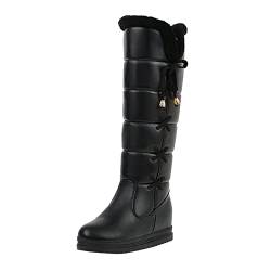 biJerou Schneestiefel Damen Cute Hohe Stiefel mit Weich Dicke Sohle Rutschfeste Outdoor-Stiefel Verdickte Winterstiefel Warme und Bequeme Lange Stiefel Wasserdicht Stiefel Damen Lederstiefel von biJerou