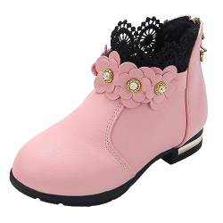 biJerou Stiefel Mädchen Prinzessin Schuhe mit Spitze Hochzeit Party Kleid Schuhe Lederstiefel Wasserdicht Winterstiefel Warme Schneestiefel Rutschfeste Winter Outdoor Boots Mädchen Stiefel von biJerou