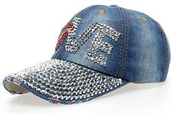 Jeans Basecap Love mit Glitzer-Nieten Baseball Cap Mütze Kappe Hip Hop Snapback Hut von bick.shop