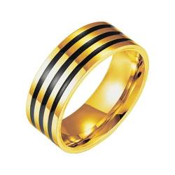 bicup Ring Ringe Damen Bijouterie Herren 8Mm Einfache Frauen Schwarz Gestreift Ring Männer Fingerspitze Ring Paar Punk Ehering 11 Gold von bicup