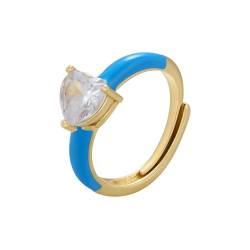 bicup Ring Ringe Damen Bijouterie Herren Herzring Für Damen Herz Frauen Ringöffnungsringe Goldhellblau von bicup