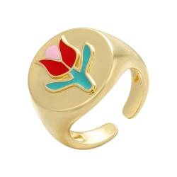 bicup Ring Ringe Damen Bijouterie Herren Tulpenblume Ring Für Frauen Öffnen Ringe Blumensprache Treue Liebe Rot von bicup
