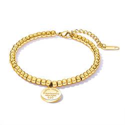 bigsoho Damen Armband Kugelarmband Liebe Rund Anhänger Edelstahl Armschmuck (Gold) von bigsoho