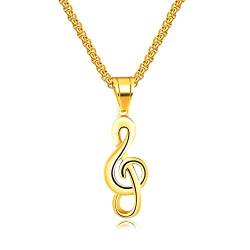 bigsoho Edelstahl Halskette Kette Anhänger Musik Notenschlüssel Damen Herren Schmuck Geschenk (Gold) von bigsoho