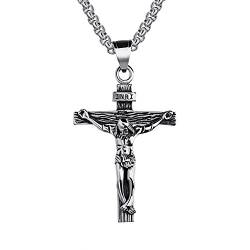 bigsoho Herren Halskette Jesus Christus Kreuz Anhänger 55cm Kette Edelstahl Schmuck von bigsoho