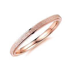 bigsoho Modeschmuck Damen Ring 2mm breit Edelstahl sandgestrahlt Ehering Verlobungsring Trauring Geschenk (Rosegold, 54 (17.2)) von bigsoho