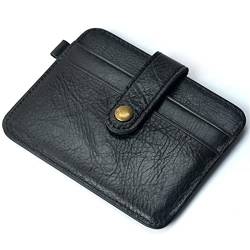 Geldbörse Herren Männer echtes Leder schlanker Geldbeutel Mann klein Geldbörse Mini Geldbeutel Walet Thin Man Wallet Card Halter (Color : Black)