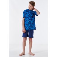 Schlafanzug kurz Organic Cotton Brusttasche Blätter blau - Nightwear 152