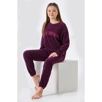 Schlafanzug lang Frottee Bündchen aubergine - Teens Nightwear 140