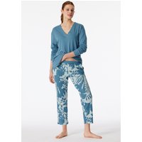 Schlafanzug lang V-Ausschnitt blaugrau - Modern Nightwear 46