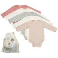 biorganic Langarmbody (5er Pack) für Jungen und Mädchen, Unisex, Mehrfarbig, Ecru, Baby Body (Set, 6-tlg., 5er-Pack Bodys & 1 Beutel) Langarm, 100% Bio-Baumwolle, GOTS-zert., mit praktischen Druckknöpfen von biorganic