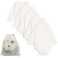 biorganic Langarmbody (5er Pack) für Jungen und Mädchen, Unisex, Mehrfarbig, Ecru, Baby Body (Set, 6-tlg., 5er-Pack Bodys & 1 Beutel) Langarm, 100% Bio-Baumwolle, GOTS-zert., mit praktischen Druckknöpfen von biorganic