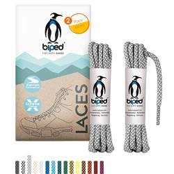 biped LACES 2 Paar bicolor Rope Schnürsenkel rund aus Polyester ø 4,5 mm extra robust - reißfeste bunte Schuhbänder für Outdoor, Sport, Stiefel und Sneaker z2918(#B04 grey/white,120 cm) von biped