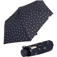 bisetti Taschenregenschirm Damen-Regenschirm, klein, stabil, kompakt, mit Handöffner, gedeckte Farben mit Bögen-Motiv - navy von bisetti