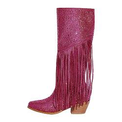 blingqueen Damen Cowboy Boots Stiefel Glitzer Westernboots Rosa 41 EU von blingqueen