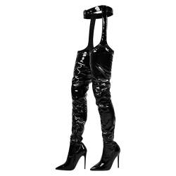 blingqueen Damen Overknee Chaps Stiefel Stiletto Chap Boots Metallic Lack Schwarz 41 EU von blingqueen