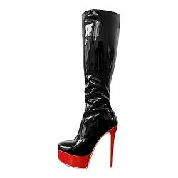 blingqueen Plateau Stiefel Stiletto Stretch Boots Lack Schwarz Rot 35 EU von blingqueen