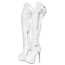 blingqueen Plateau Stiefel für Damen Stiletto Punk Boots Overknee Weiß 44 EU von blingqueen