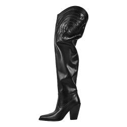 blingqueen Westernstiefel Damen Overknee Stiefel Cowboy Boots Westernabsatz High Heels Schwarz 39 EU von blingqueen