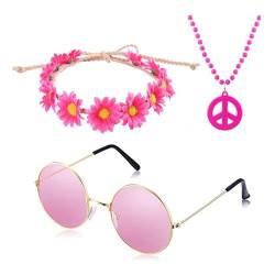 blispring 70er-Jahre Outfits für Mädchen und Damen, Hippie-Kostüm-Set enthält Friedenszeichen, Halskette, Krone, Stirnband, Ohrringe und Hippie-Sonnenbrille von blispring