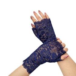 Damen Spitze Handschuhe Fingerlose Floral Handschuhe Hochzeit Party Kostüm Zubehör, marineblau, Einheitsgröße von bmactosh