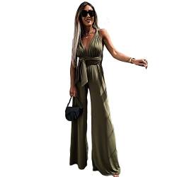 boapond Damen Jumpsuit V Ausschnitt Overall Ärmellos Hosenanzug Playsuit Hosenträger-Overall Elegant Lose Jumpsuit mit geradem Bein von boapond