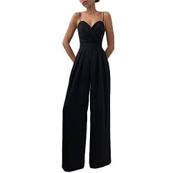 boapond Damen Jumpsuit V Ausschnitt Overall Ärmellos Hosenanzug Playsuit Hosenträger-Overall Elegant Lose Jumpsuit mit geradem Bein von boapond