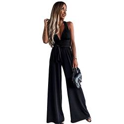 boapond Damen Jumpsuit V Ausschnitt Overall Ärmellos Hosenanzug Playsuit Hosenträger-Overall Elegant Lose Jumpsuit mit geradem Bein von boapond