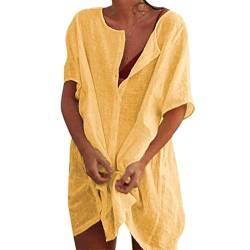 bolukets Damen Strandkleid Bikini Cover Up Sommer Strandponcho Rund Neck Bademode Loungewear Strandkleid Vertuschungen Casual Hemdkleid Strand Vertuschen Shirt für Strandurlaub Badeanzug,gelb,XL von bolukets