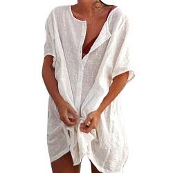 bolukets Damen Strandkleid Bikini Cover Up Sommer Strandponcho Rund Neck Bademode Loungewear Strandkleid Vertuschungen Casual Hemdkleid Strand Vertuschen Shirt für Strandurlaub Badeanzug,weiß,4XL von bolukets