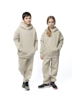bonolo Kids 100% Baumwoll-Fleece-Trainingsanzug für Jungen und Mädchen - 2-teiliges Warm- und Gemütlich-Hoodie-Set in Hellgrau (Hellgrau, 160) von bonolo