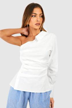 Asymmetrisches Langärmliges Hemd - White - 40, White von boohoo