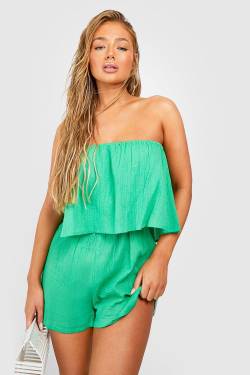 Bandeau Strand-Playsuit Mit Rüschen Aus Baumwolle - Green - L, Green von boohoo